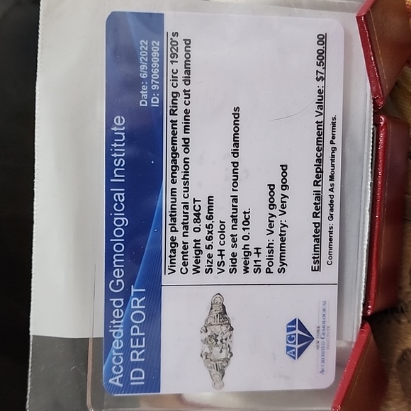 VINTAGE Platinum Cushion Cut Diamond Engagement Ring circ 1920's - Picture 8 of 9